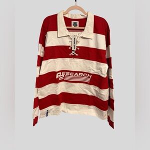 Round Two “R2 Research” Red & White Striped Rugby Shirt – XL